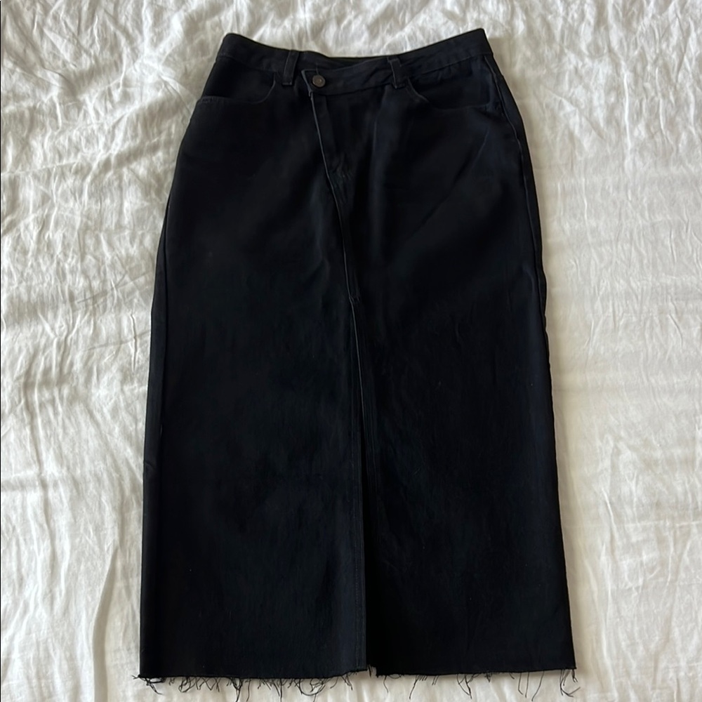 Split front denim maxi skirt